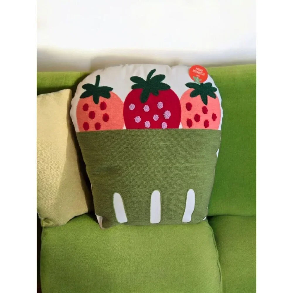 COPY - Vintage Red / Green Summer Strawberries In Basket Throw Decorative Pillow